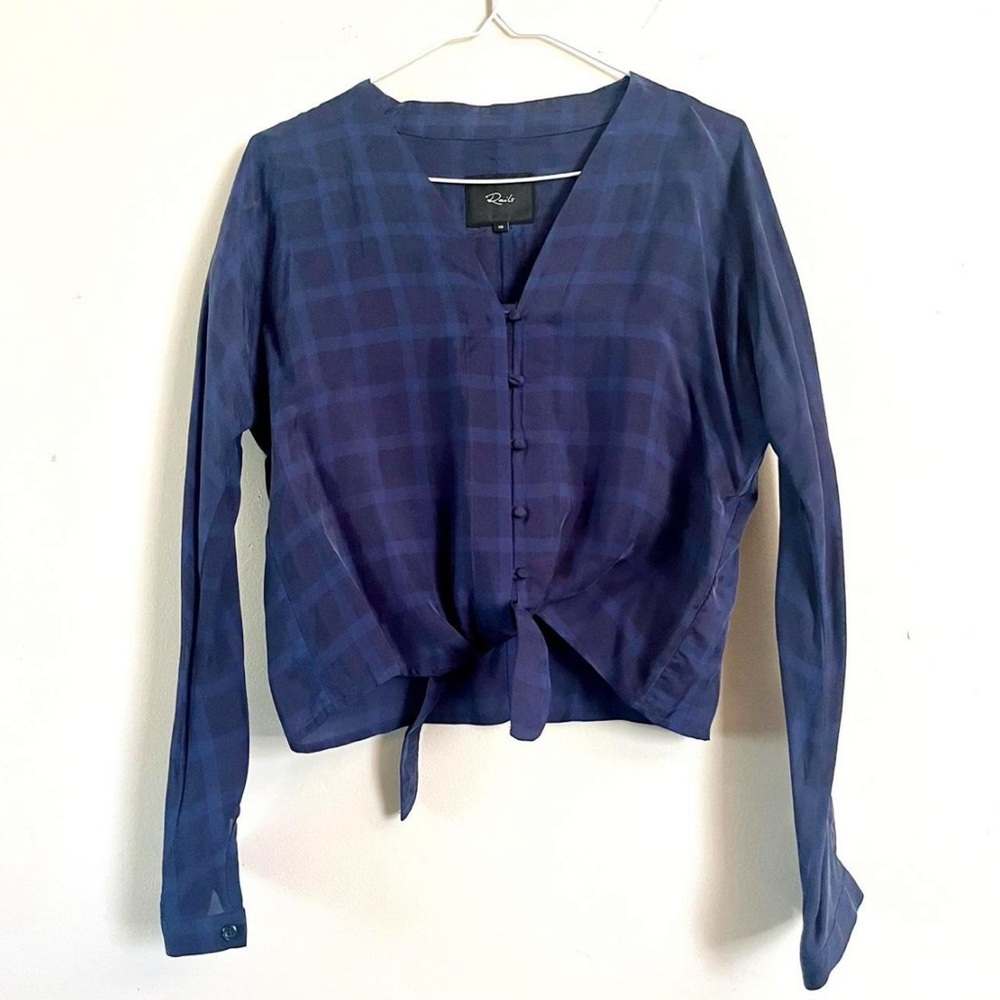 Rails Blue Plaid Button-Front Tie Blouse. XS